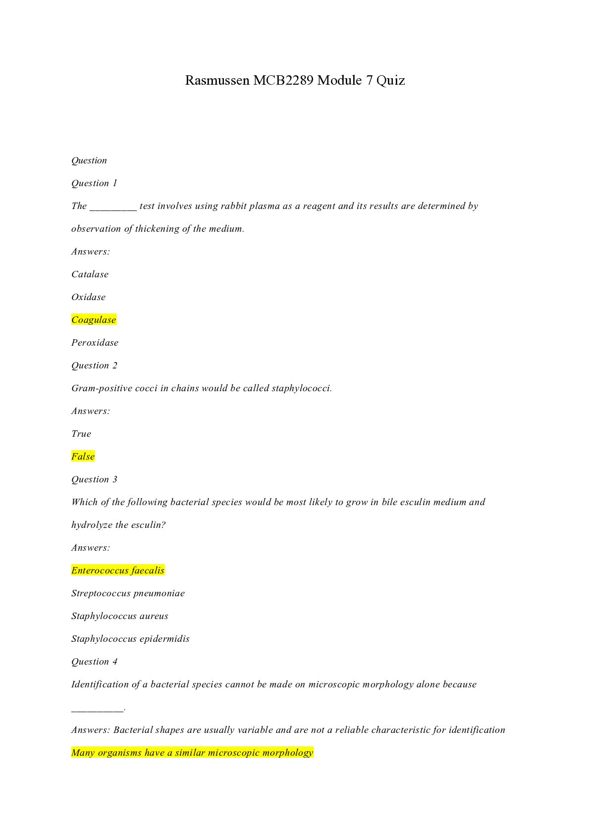 Preview image of Rasmussen MCB2289 Module 7 Quiz (New) document